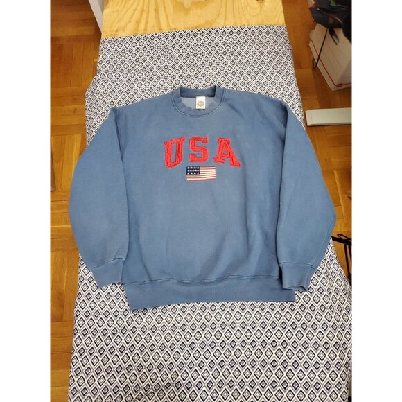 Vintage USA 90s Blue Sweater Men's Size XL American Flag - Picture 12 of 16